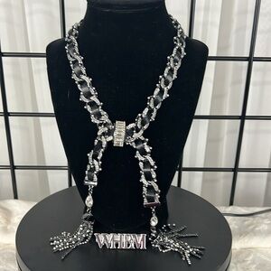 NWT White House Black Market wearable art necklace. Pewter, rhinestones, pearls